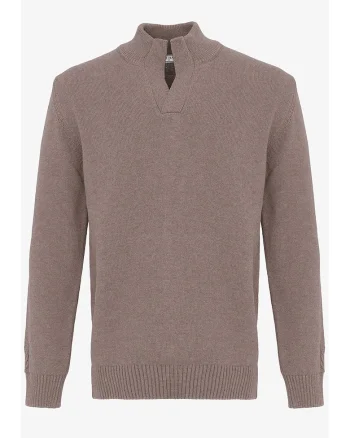 Pulover din bumbac cu model uni, Maro taupe
