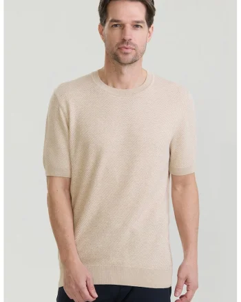 Tricou cu model uni si decolteu la baza gatului, Bej