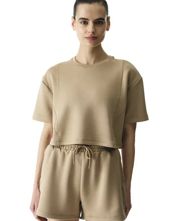 Tricou lejer cu maneci cazute, Bej inchis,