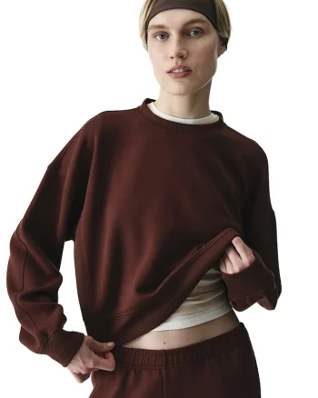 Bluza de trening cu decolteu la baza gatului si maneci cazute, Maro cognac,