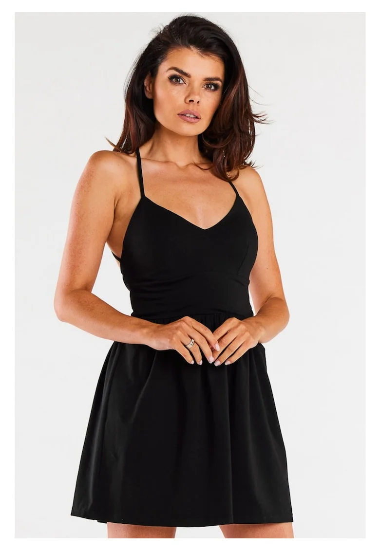 Rochie mulata,  Negru, bretele late, legatura asimetrica, design modern, accentueaza talia, bumbac elastic, stil unic, confortabila, Negru