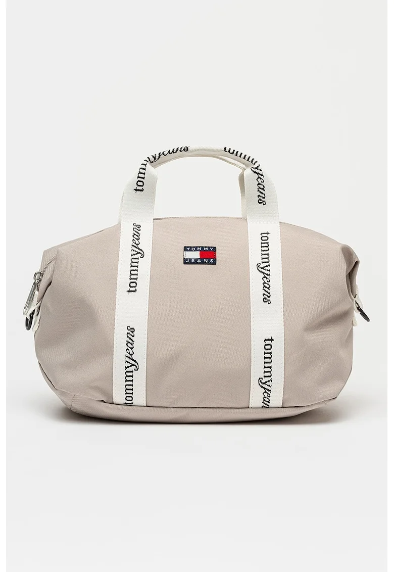Geanta tote cu maner cu model logo, Alb/Verde masliniu pal