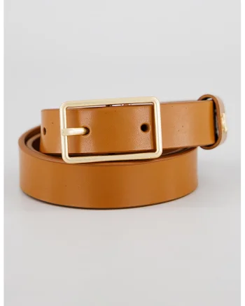 Curea de piele cu logo, Maro cognac
