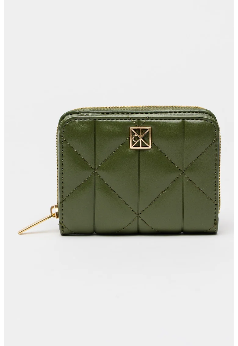Portofel matlasat de piele ecologica cu protectie RFID, Sage Green