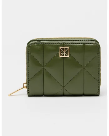 Portofel matlasat de piele ecologica cu protectie RFID, Sage Green