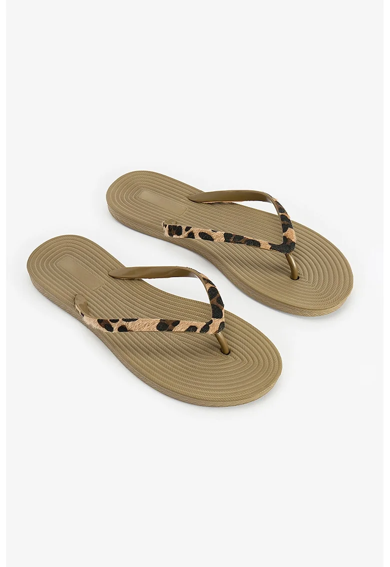 Papuci flip-flop cu animal print, Maro inchis, Maro nisip,