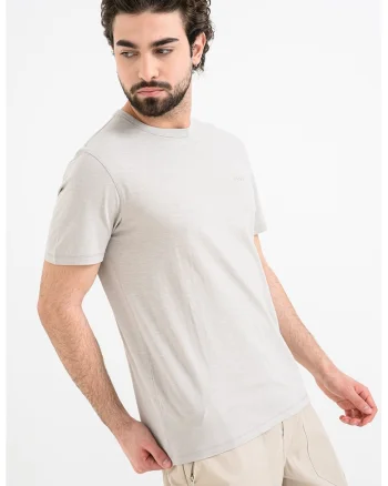 Tricou slim fit din bumbac Tegood, Gri/Alb murdar