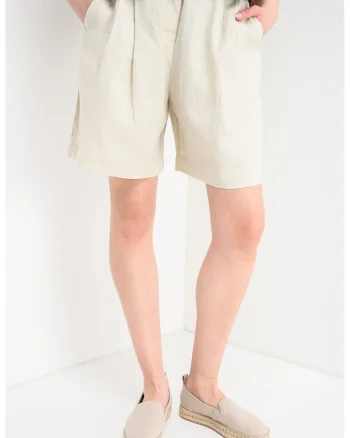 Bermude relaxed fit din in, Bej deschis