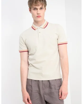 Tricou polo cambrat, Visiniu/Portocaliu pal/Maro camel