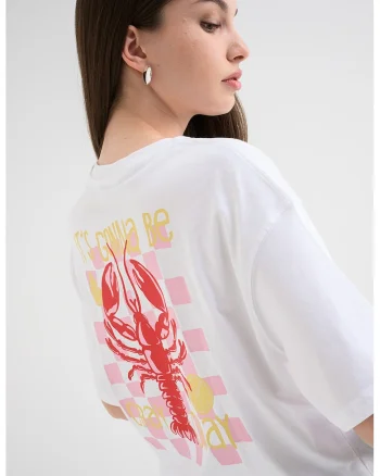 Tricou supradimensionat cu imprimeu, Roz pastel/Alb optic
