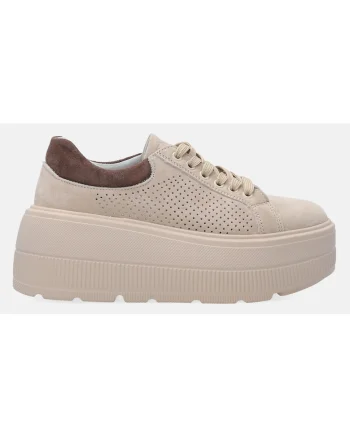 Pantofi sport din piele intoarsa cu talpe wedge, Bej