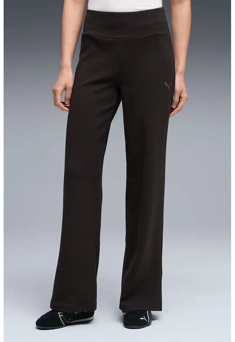 Pantaloni de trening cu croiala dreapta, talie inalta si terminatii cu slit, Negru