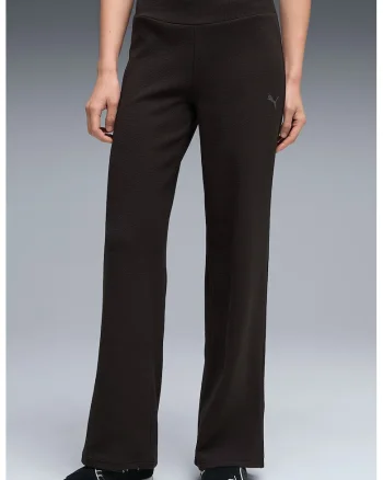 Pantaloni de trening cu croiala dreapta, talie inalta si terminatii cu slit, Negru