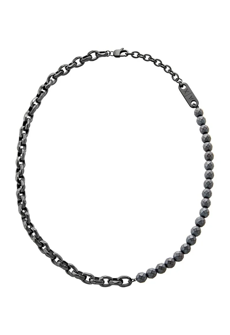 Colier din otel inoxidabil decorat cu pietre de hematite, Negru