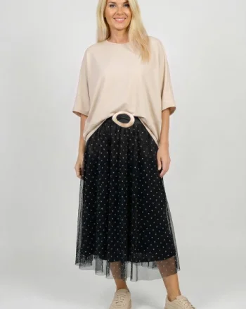 Bluza bej din jerseu fin din tencel, cu maneca fluture