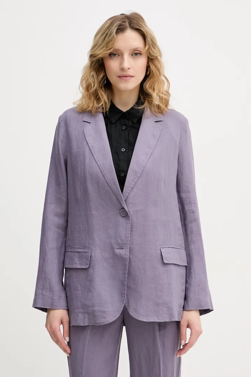 United Colors of Benetton sacou cu un singur rând de nasturi pentru femei, din in