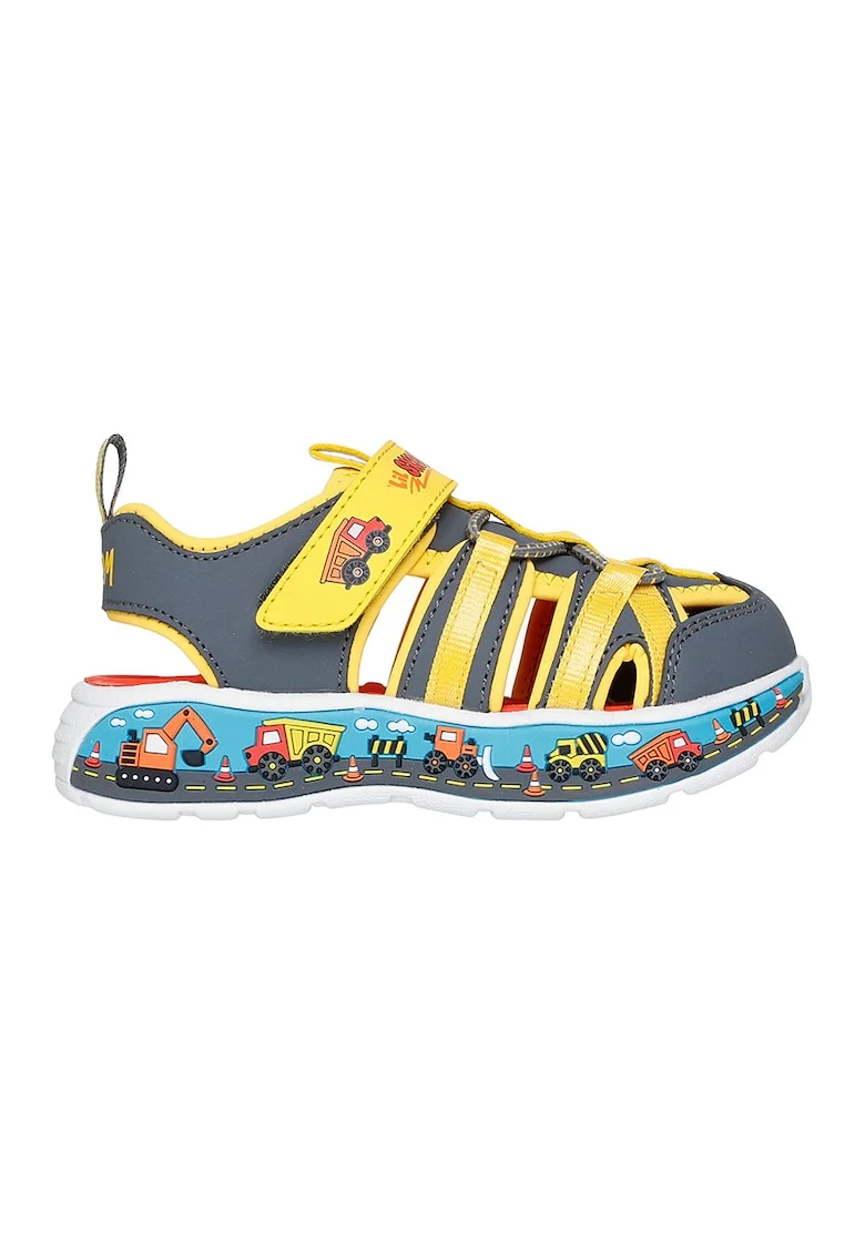 Sandale Play Scene Splash de piele ecologica cu velcro, Galben sofran/Gri inchis
