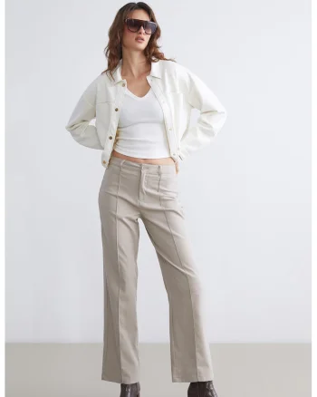 Pantaloni slim-fit cu talie medie Vision, Maro taupe deschis