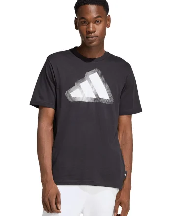 Tricou cu decolteu la baza gatului si imprimeu logo, Alb/Negru