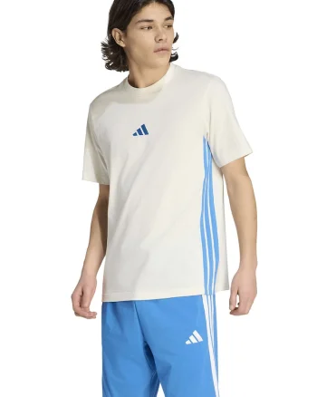 Tricou din bumbac cu decolteu la baza gatului si logo, Alb murdar/Albastru