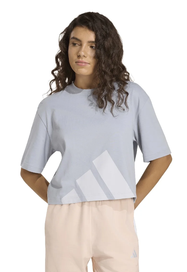 Tricou crop cu croiala lejera Essential, Gri deschis