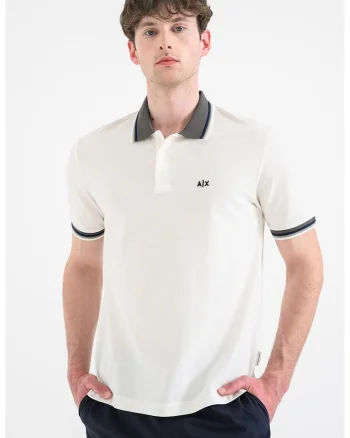 Tricou polo cu logo discret, Alb/Kaki
