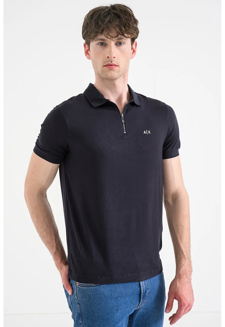 Tricou slim fit cu fenta cu fermoar, Albastru ultramarin