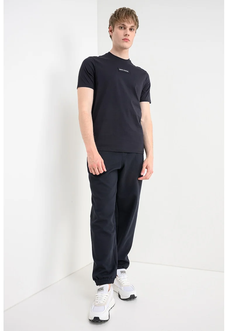 Tricou slim fit cu banda logo, Albastru ultramarin