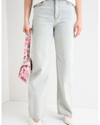 Blugi relaxed fit cu talie inalta, Albastru deschis melange