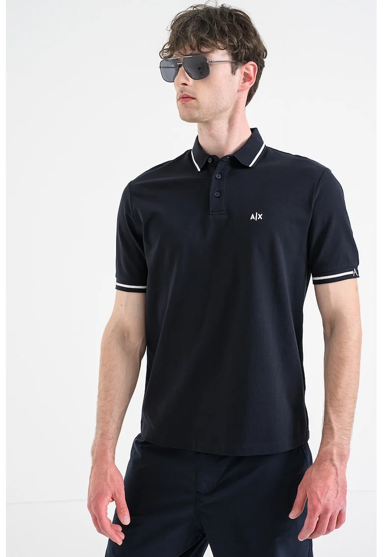 Tricou polo slim fit cu garnituri contrastante, Albastru ultramarin