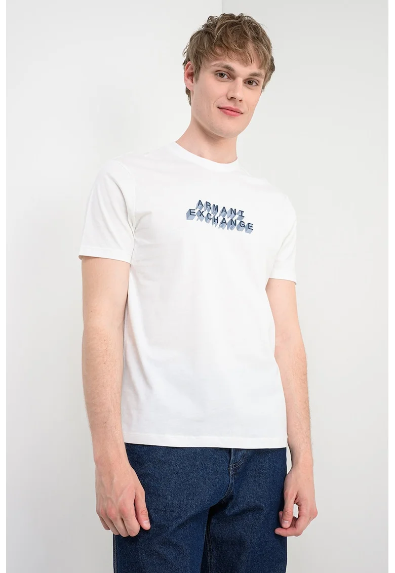 Tricou de bumbac cu imprimeu logo, Alb/Albastru ultramarin/Albastru prafuit