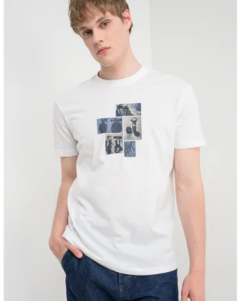 Tricou de bumbac cu imprimeu foto, Alb/Grej/Bleumarin