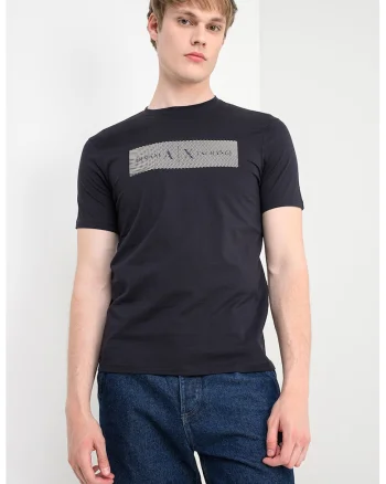 Tricou cu decolteu la baza gatului si imprimeu logo, Alb/Albastru ultramarin