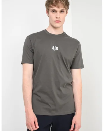 Tricou cu decolteu la baza gatului si model monograma, Kaki/Alb murdar