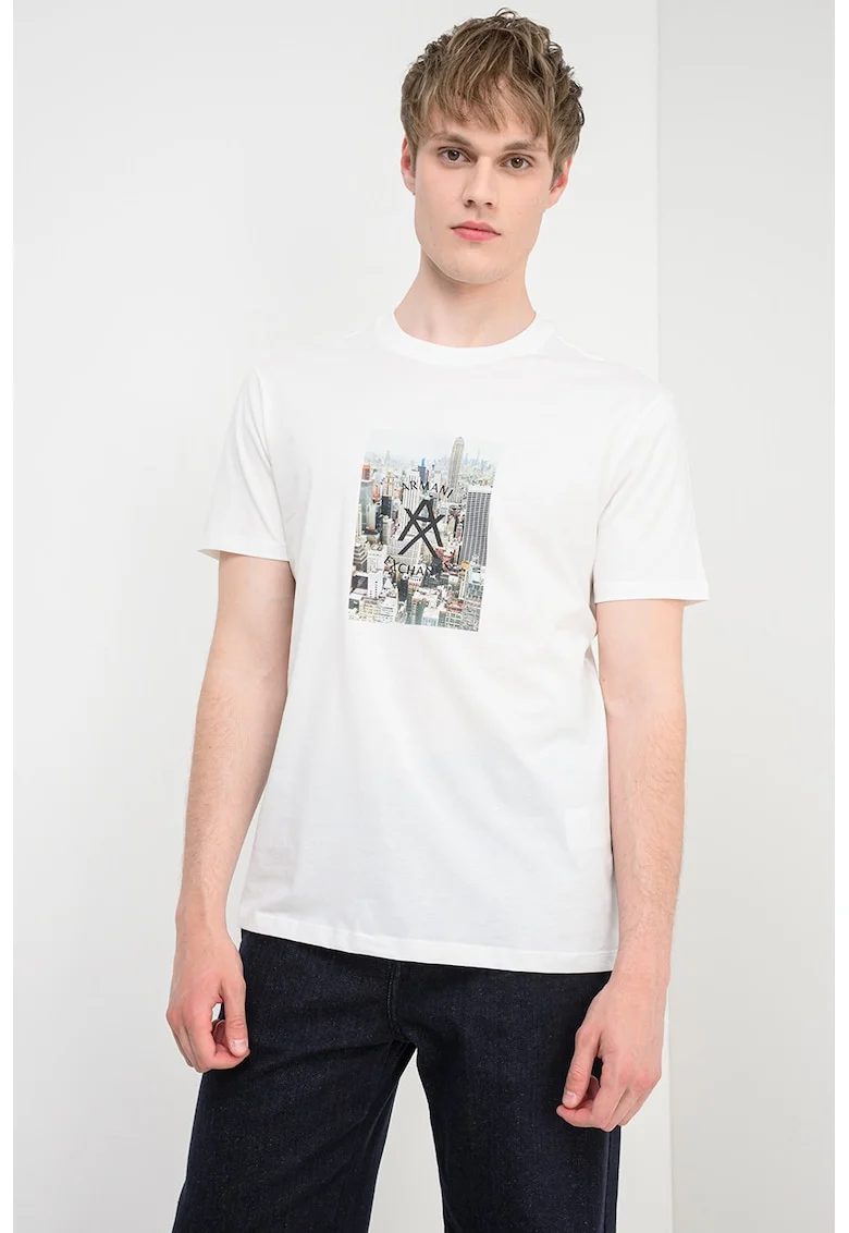 Tricou cu imprimeu foto, Alb/Verde/Negru