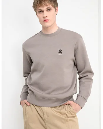 Bluza de trening cu decolteu la baza gatului, Maro taupe