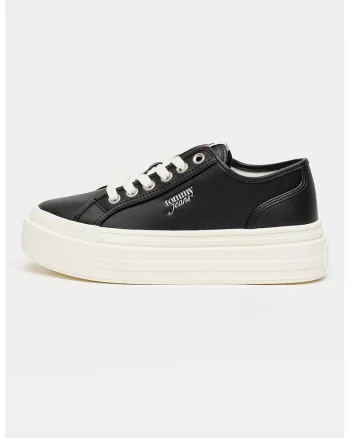 Pantofi sport flatform de piele, Alb/Negru
