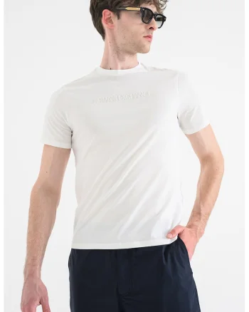Tricou slim fit cu logo in relief, Alb