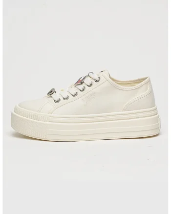 Pantofi sport flatform de piele cu talisman, Alb murdar