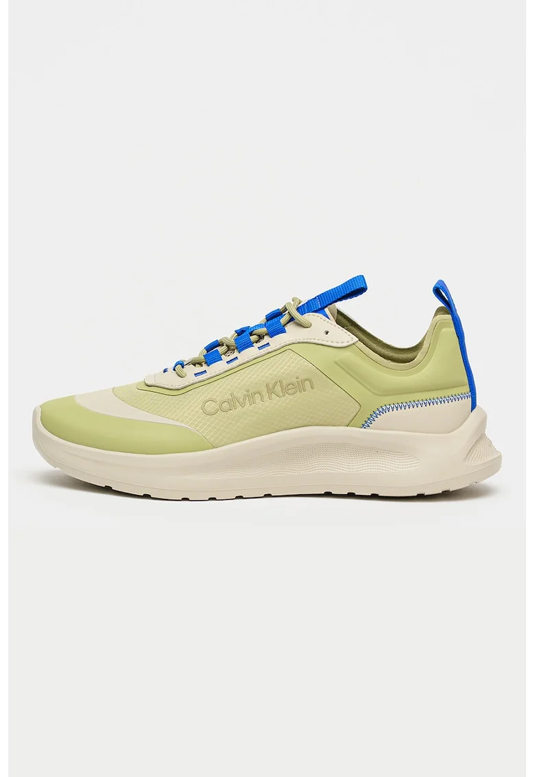 Pantofi sport Eva Runner din piele ecologica cu imprimeu logo, Maro taupe deschis/Verde fistic