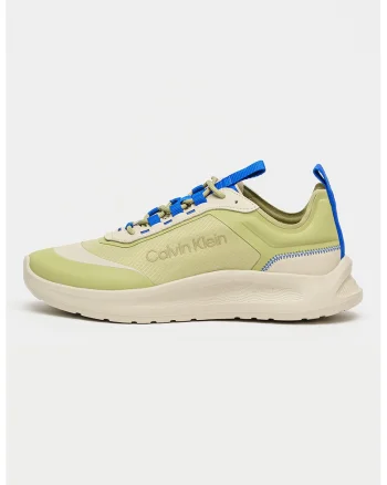 Pantofi sport Eva Runner din piele ecologica cu imprimeu logo, Maro taupe deschis/Verde fistic