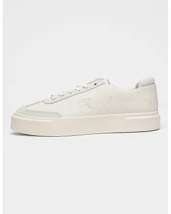 Pantofi sport low-cut de piele cu talpa cupsoe, pentru bashet, Alb optic/Alb murdar