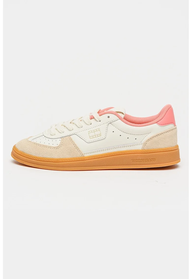 Pantofi sport The Greenwich Edge cu insertii de piele intoarsa, Roz deschis/Maro camel/Alb murdar