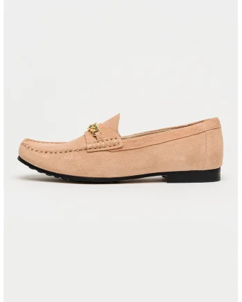 Pantofi loafer din piele intoarsa cu varf rotund, Auriu/Portocaliu pal