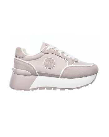 Pantofi sport din material textil cu garnituri din piele intoarsa si talpa masiva, Roz prafuit