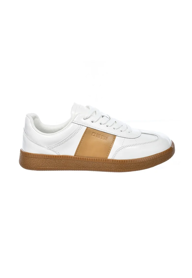 Pantofi sport din piele cu segmente contrastante, Alb/Caramel