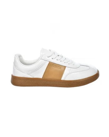 Pantofi sport din piele cu segmente contrastante, Alb/Caramel