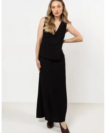 Fusta maxi evazata,  neagra, raion si nailon