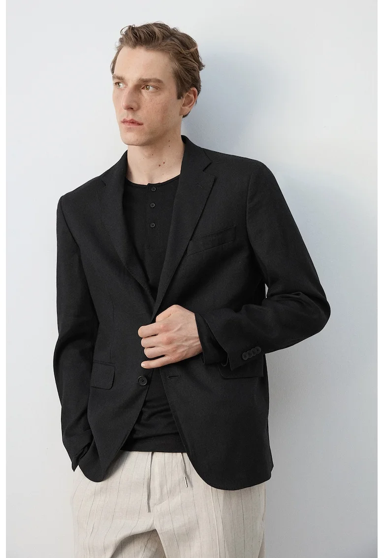 Sacou slim fit din amestec de in Amalfi, Negru