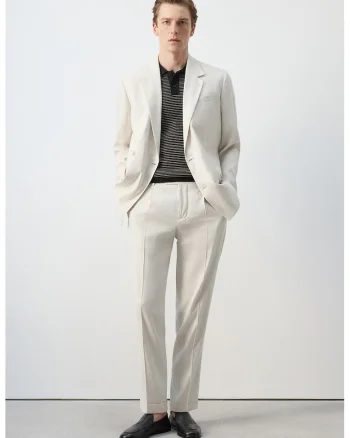Pantaloni regular fit eleganti din amestec de in, Alb